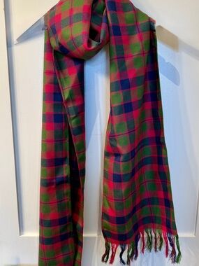 Lochcharron of Scotland Wool Fringed Scarf in Pink, Blue and Green